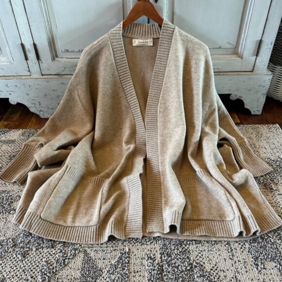 Grey Pocketed Cotton Cardigan Sweater, Dolman Sleeve Oversized Knit Jacket Top - Picture 3 of 8